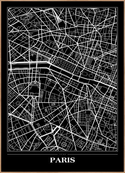 Karte Paris schwarz | Plakatbrett