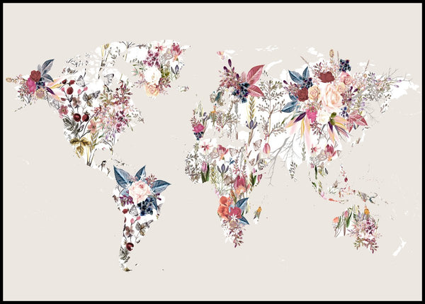 Worldmap flowers light | POSTER BOARD
