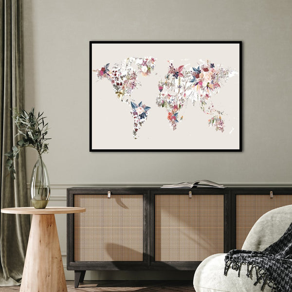 Weltmap Blumen Licht | POSTER