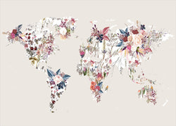 Weltmap Blumen Licht | POSTER